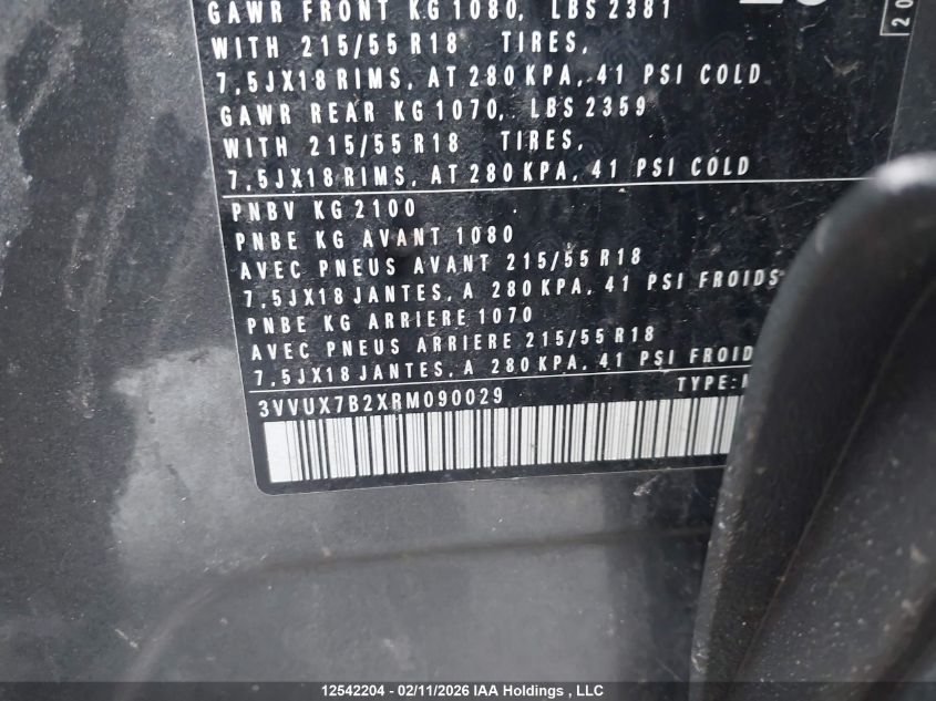 2024 Volkswagen Taos Se VIN: 3VVUX7B2XRM090029 Lot: 12542204