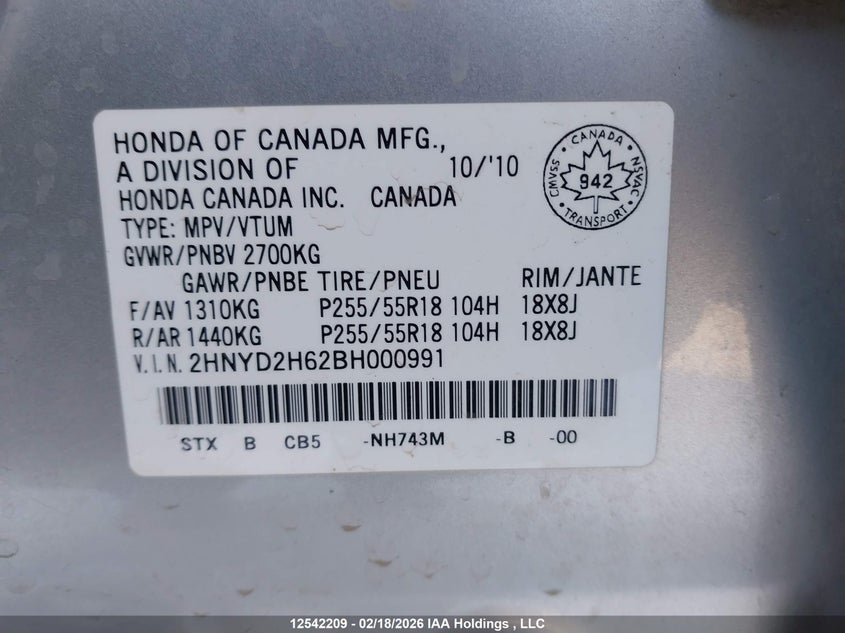 2011 Acura Mdx Technology Package VIN: 2HNYD2H62BH000991 Lot: 12542209