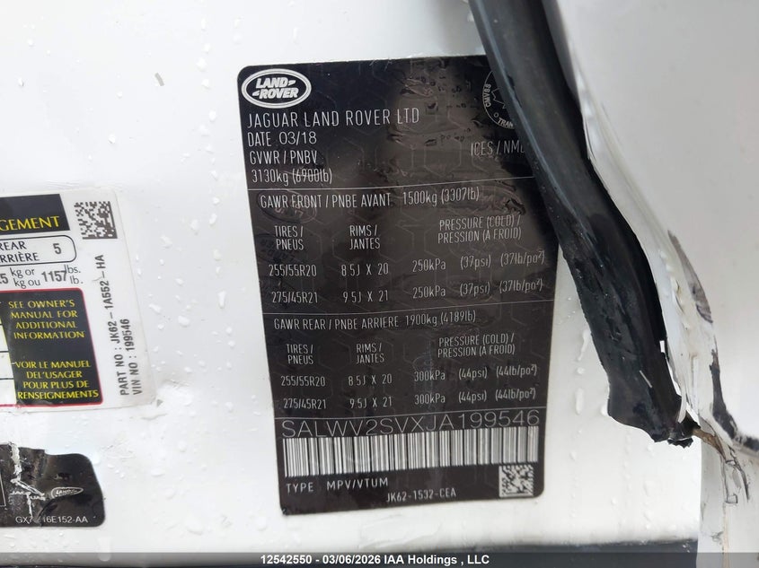 2018 Land Rover Range Rover Sport Hse Dynamic VIN: SALWV2SVXJA199546 Lot: 12542550