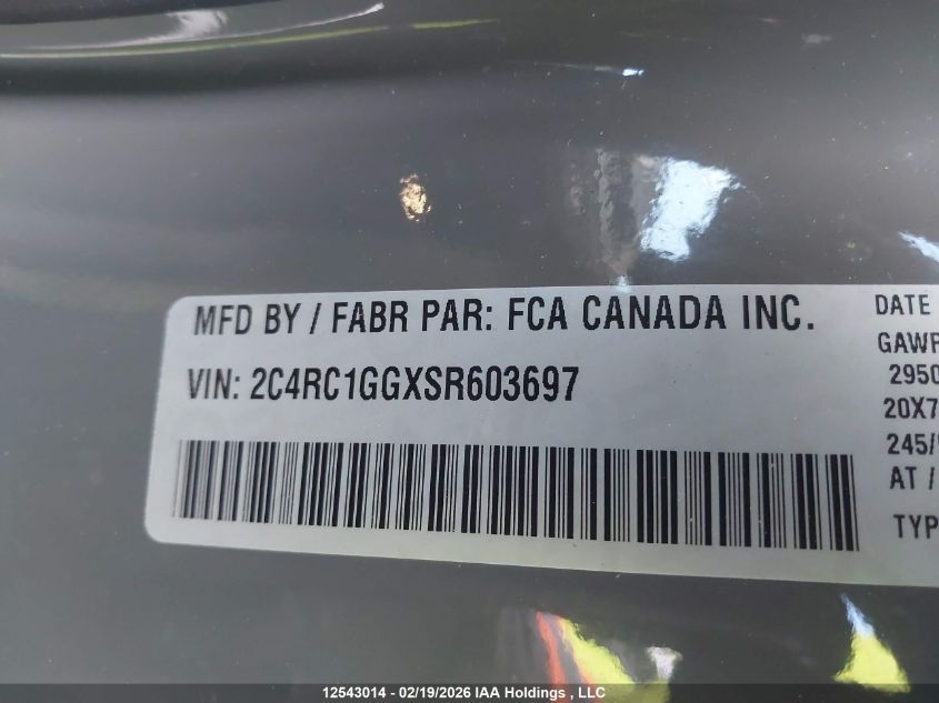 2025 Chrysler Pacifica Limited VIN: 2C4RC1GGXSR603697 Lot: 12543014