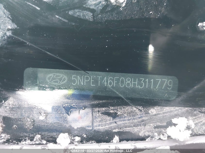 2008 Hyundai Sonata Gl V6/Gls V6 VIN: 5NPET46F08H311779 Lot: 12543110