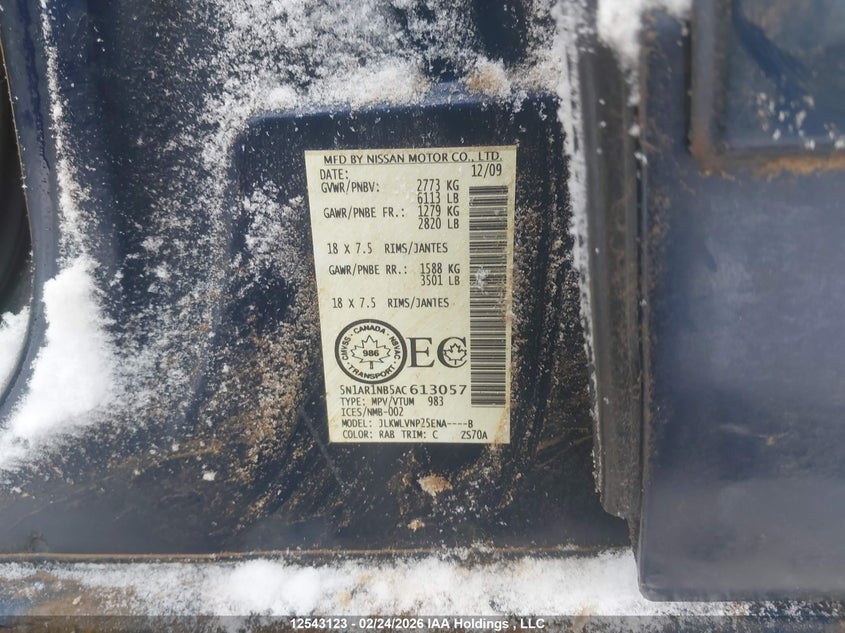 2010 Nissan Pathfinder Se VIN: 5N1AR1NB5AC613057 Lot: 12543123