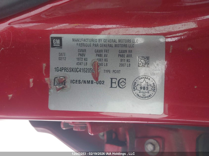 2012 Buick Verano VIN: 1G4PR5SK0C4162056 Lot: 12543253