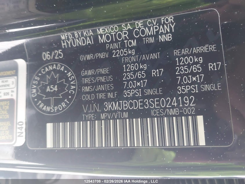 2025 Hyundai Tucson Sel VIN: 3KMJBCDE3SE024192 Lot: 12543708