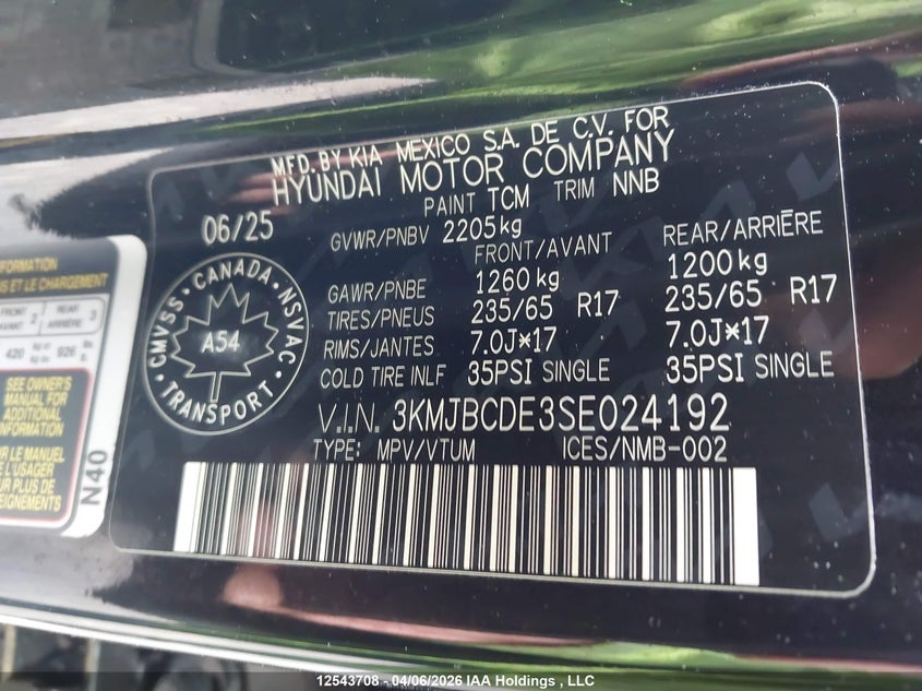 2025 Hyundai Tucson Sel VIN: 3KMJBCDE3SE024192 Lot: 12543708