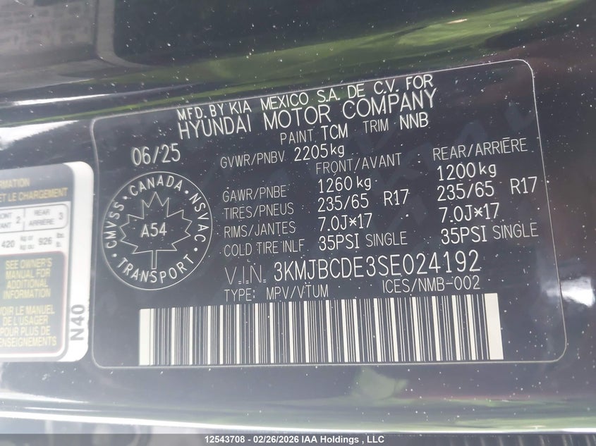 2025 Hyundai Tucson Sel VIN: 3KMJBCDE3SE024192 Lot: 12543708