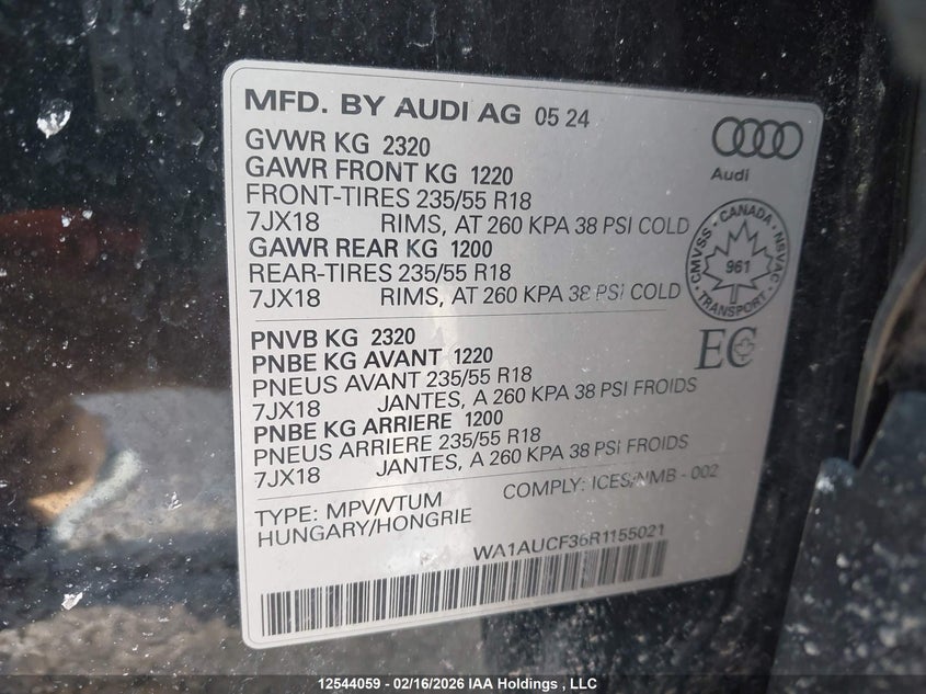 2024 Audi Q3 VIN: WA1AUCF36R1155021 Lot: 12544059