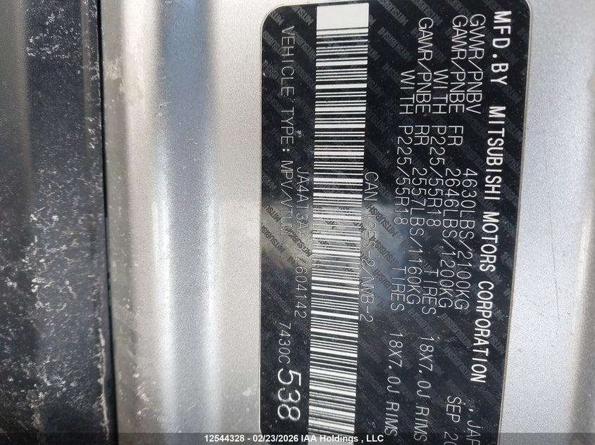 2019 Mitsubishi Eclipse Cross Es VIN: JA4AT3AA7KZ604142 Lot: 12544328