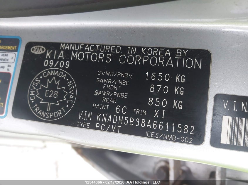 2010 KIA RIO SEDAN 1.6L I4 FI DOHC 16V NF4