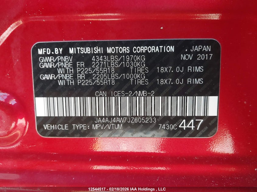 2018 Mitsubishi Rvr Gt/Se Anniversary Edition/Se Limited Edition VIN: JA4AJ4AW7JZ605233 Lot: 12544517