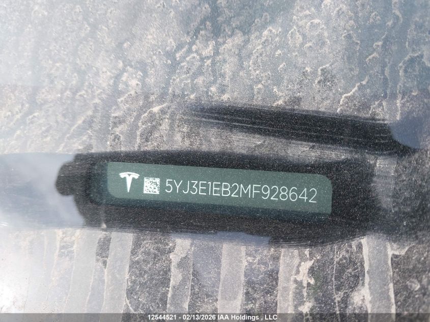 2021 Tesla Model 3 Long Range VIN: 5YJ3E1EB2MF928642 Lot: 12544521