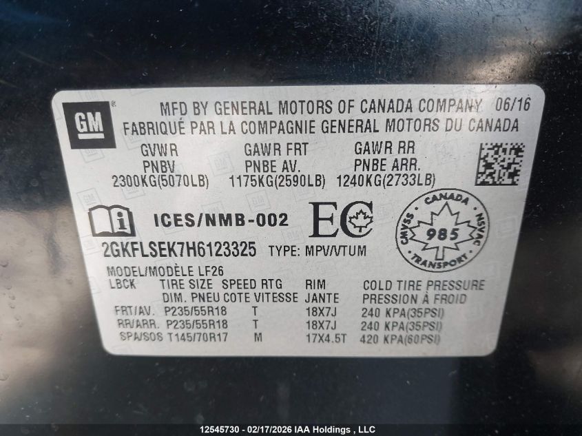 2017 GMC Terrain Sle VIN: 2GKFLSEK7H6123325 Lot: 12545730