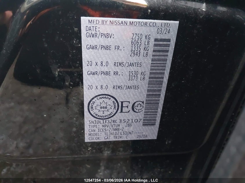 2024 Infiniti Qx60 Luxe VIN: 5N1DL1FS2RC352107 Lot: 12547254