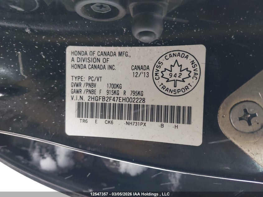 2014 HONDA CIVIC SEDAN 1.8L I4 FI SOHC 16V NF4