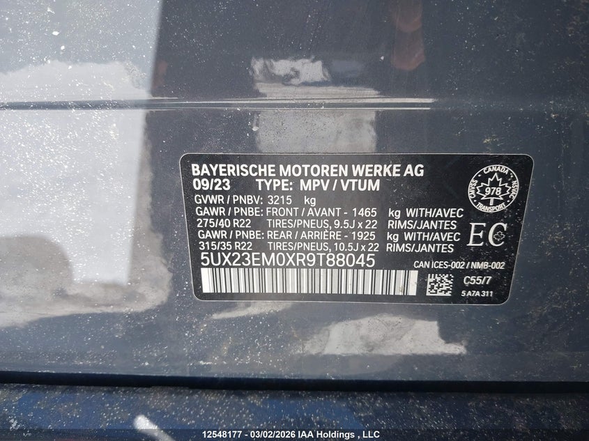 2024 BMW X7 xDrive40I VIN: 5UX23EM0XR9T88045 Lot: 12548177