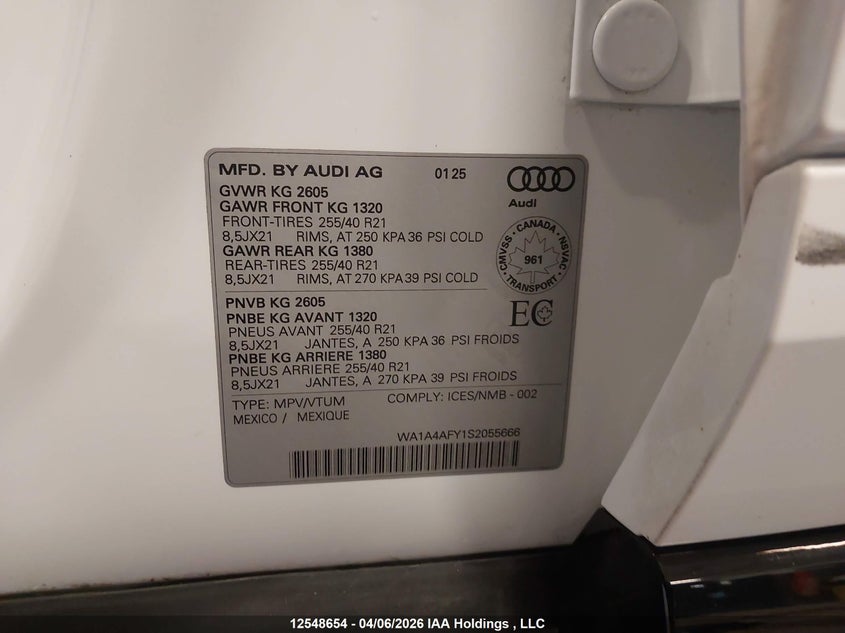 2025 Audi Sq5 Premium VIN: WA1A4AFY1S2055666 Lot: 12548654