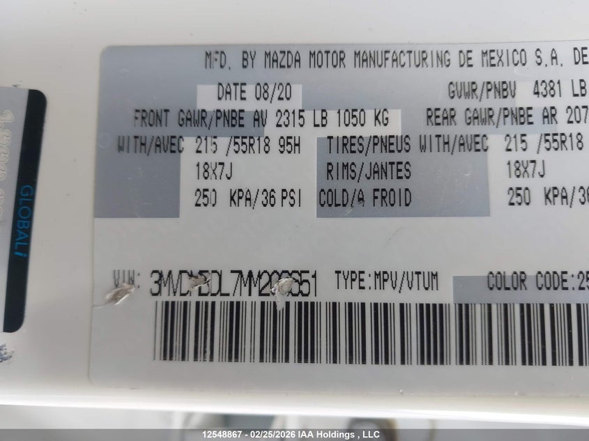 2021 Mazda Cx-30 Premium VIN: 3MVDMBDL7MM206651 Lot: 12548867