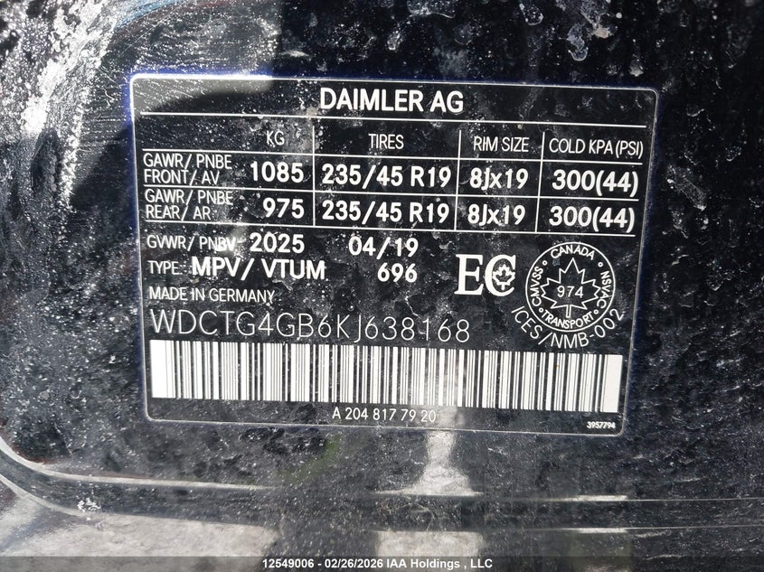 2019 Mercedes-Benz Gla 250 4Matic VIN: WDCTG4GB6KJ638168 Lot: 12549006