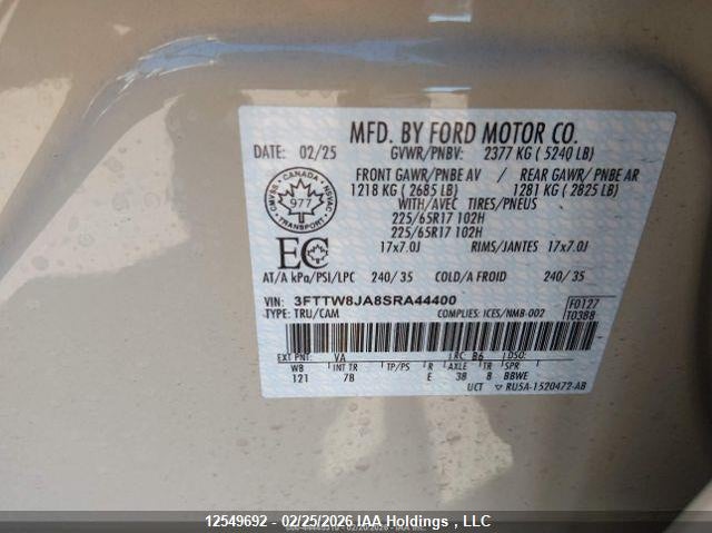 2025 Ford Maverick Xlt VIN: 3FTTW8JA8SRA44400 Lot: 12549692