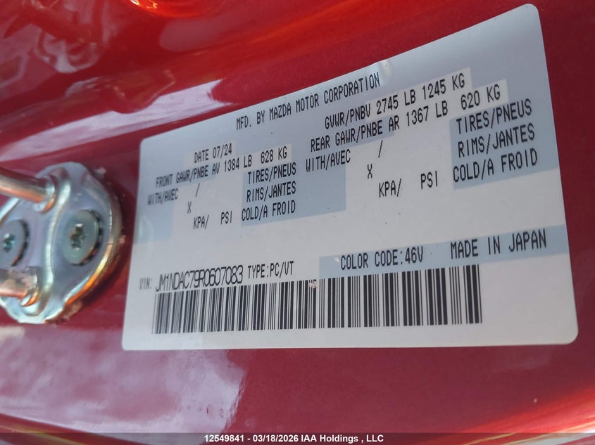 2024 Mazda Mx-5 Miata Club VIN: JM1NDAC79R0607083 Lot: 12549841