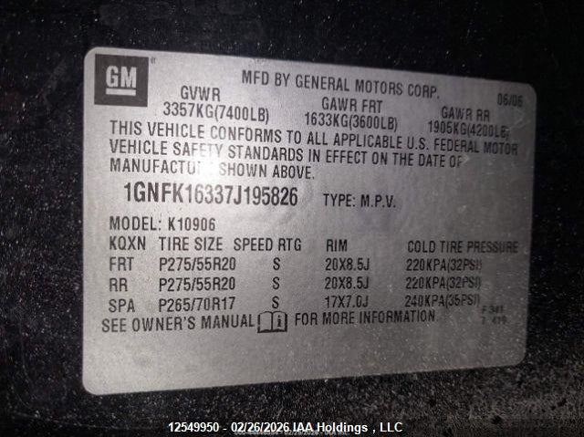 2007 Chevrolet Suburban K1500 VIN: 1GNFK16337J195826 Lot: 12549950