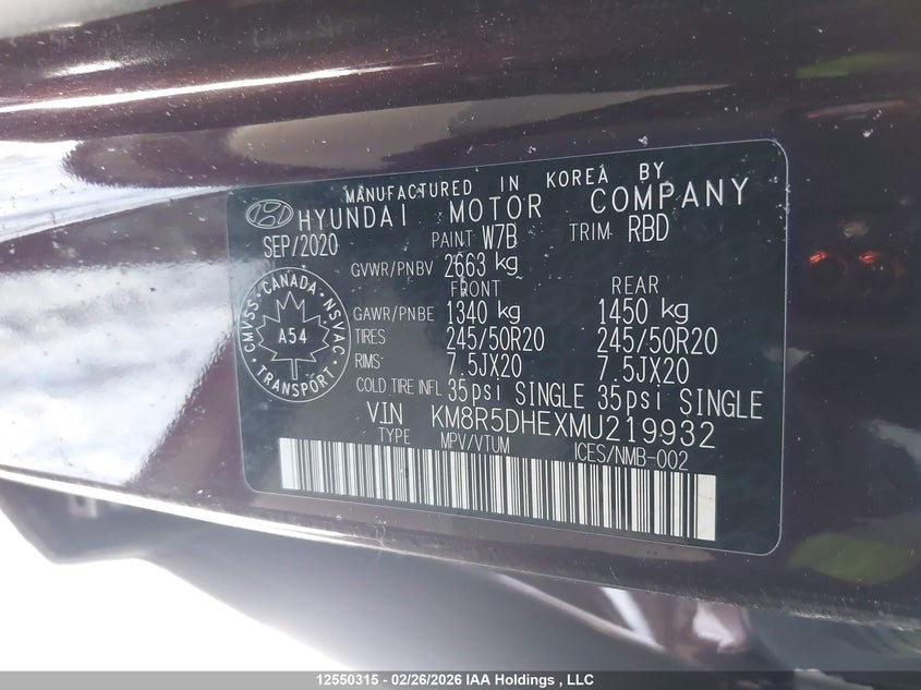 2021 Hyundai Palisade Ultimate Calligraphy With Beige Interior VIN: KM8R5DHEXMU219932 Lot: 12550315