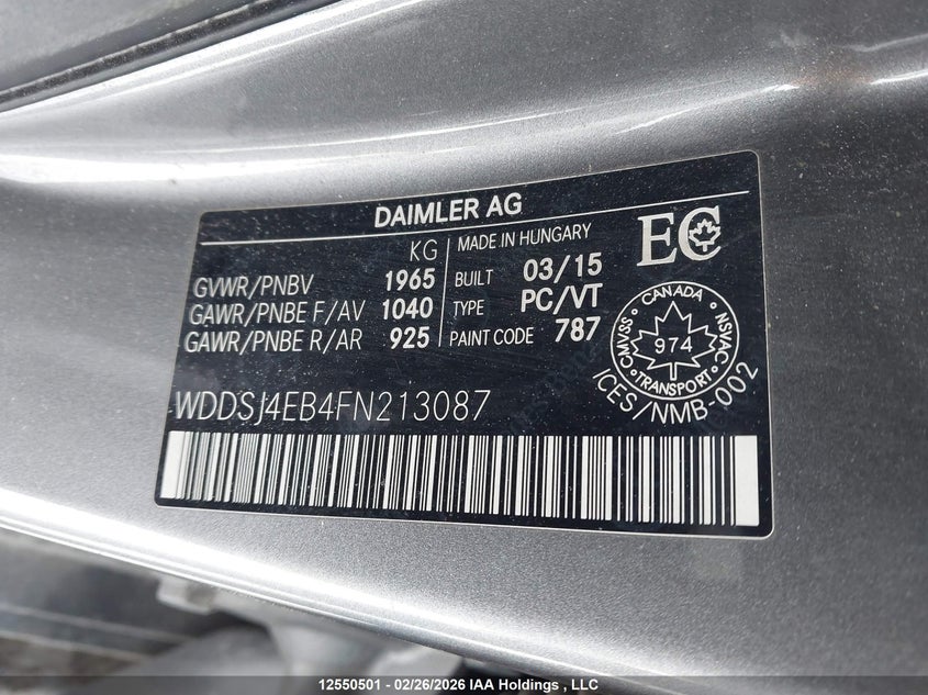 2015 Mercedes-Benz Cla 250 VIN: WDDSJ4EB4FN213087 Lot: 12550501