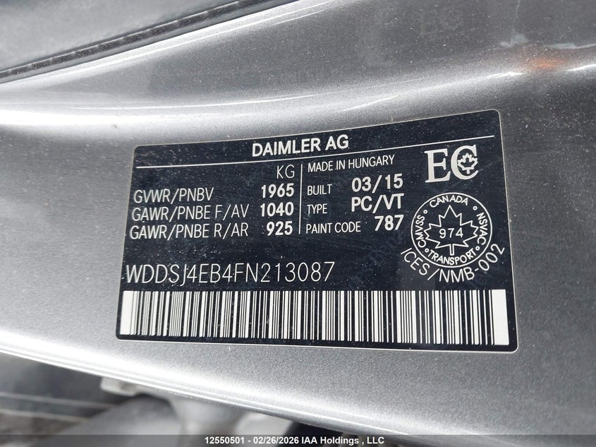 2015 Mercedes-Benz Cla 250 VIN: WDDSJ4EB4FN213087 Lot: 12550501