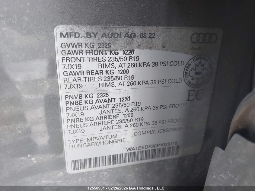 2023 Audi Q3 Premium Plus S Line 45 VIN: WA1EEDF30P1023115 Lot: 12550931