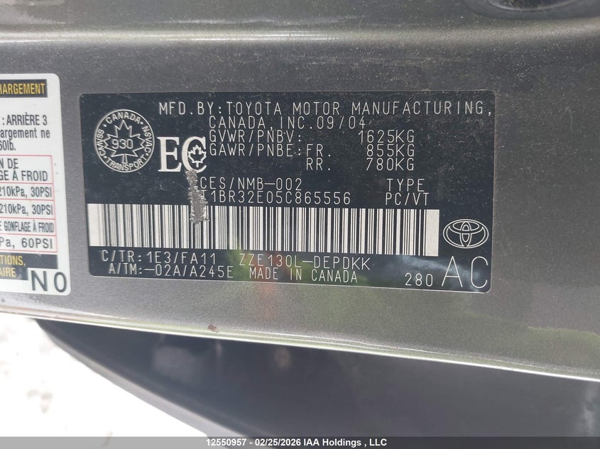 2005 Toyota Corolla Ce/Le/S VIN: 2T1BR32E05C865556 Lot: 12550957