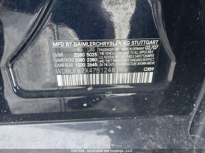 2007 Mercedes-Benz E 350 4Matic VIN: WDBUF87X47B124819 Lot: 12551089