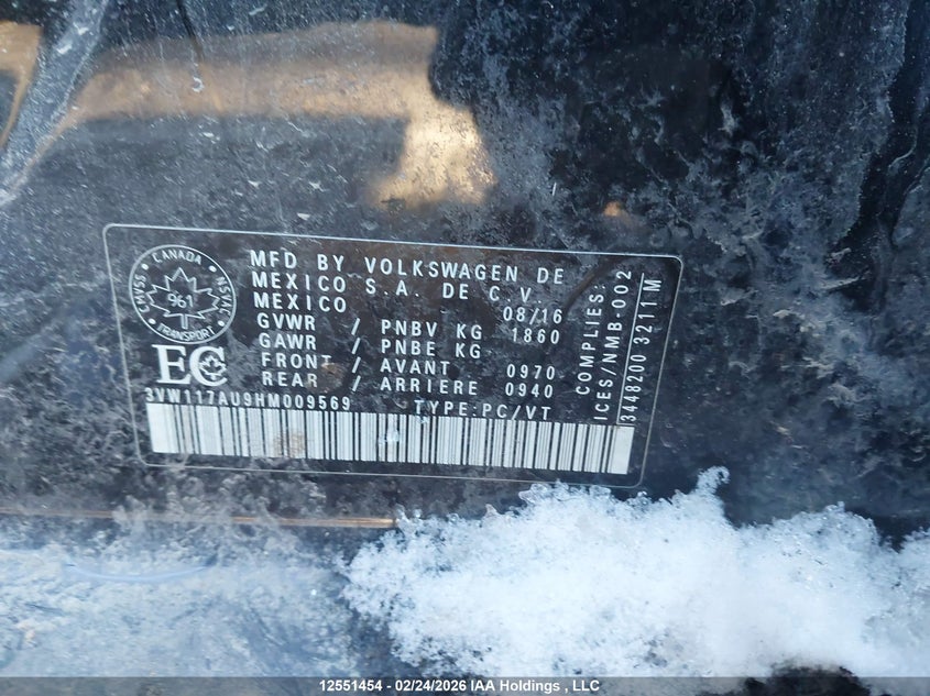 2017 Volkswagen Golf S/Wolfsburg VIN: 3VW117AU9HM009569 Lot: 12551454