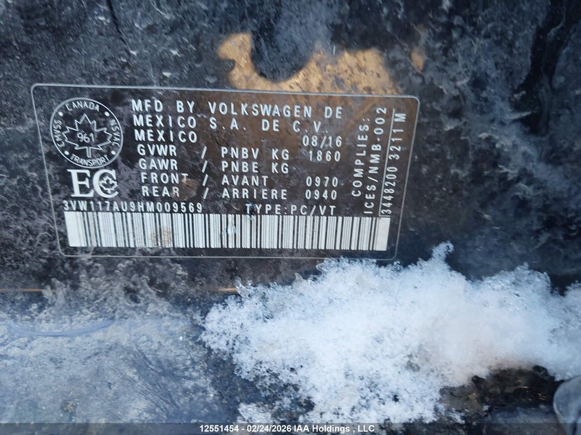 2017 Volkswagen Golf S/Wolfsburg VIN: 3VW117AU9HM009569 Lot: 12551454
