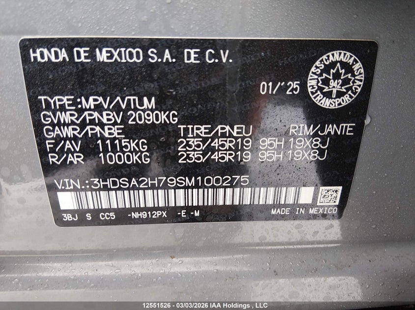 2025 Acura Adx Platinum Elite A-Spec VIN: 3HDSA2H79SM100275 Lot: 12551526