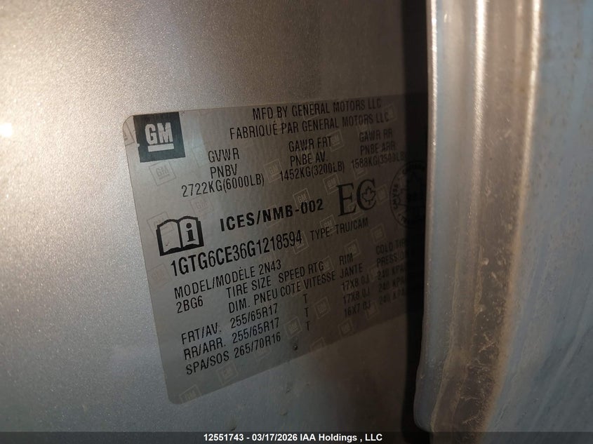 2016 GMC Canyon Sle VIN: 1GTG6CE36G1218594 Lot: 12551743