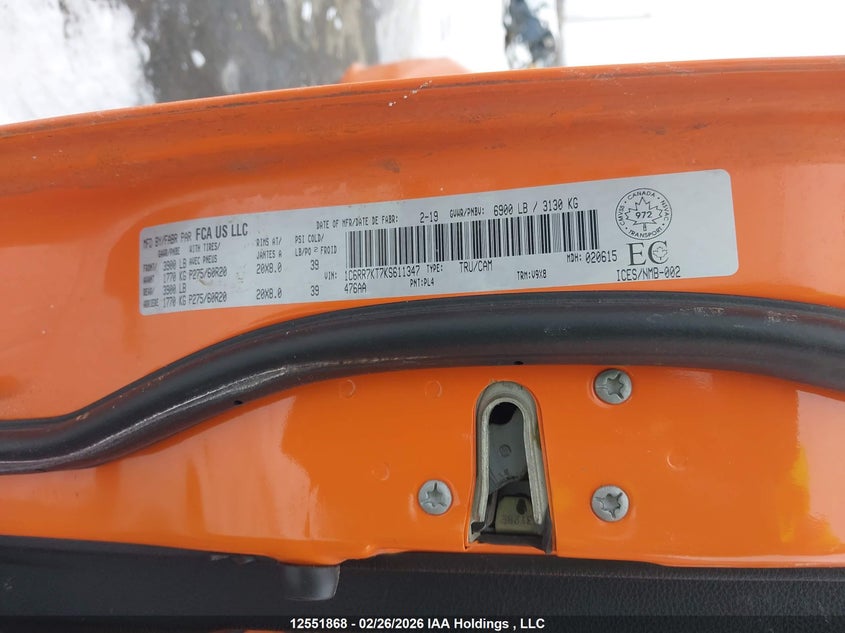 2019 Dodge Ram 1500 5.7 Orange Lot 111012551868 Vin 1C6RR7KT7KS611347