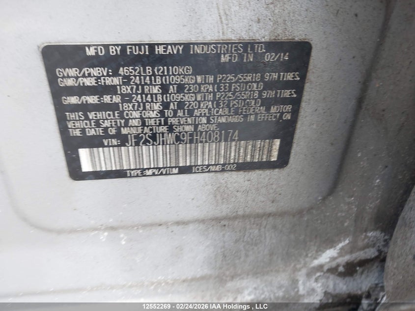 2015 Subaru Forester 2.0Xt Touring VIN: JF2SJHWC9FH408174 Lot: 12552269