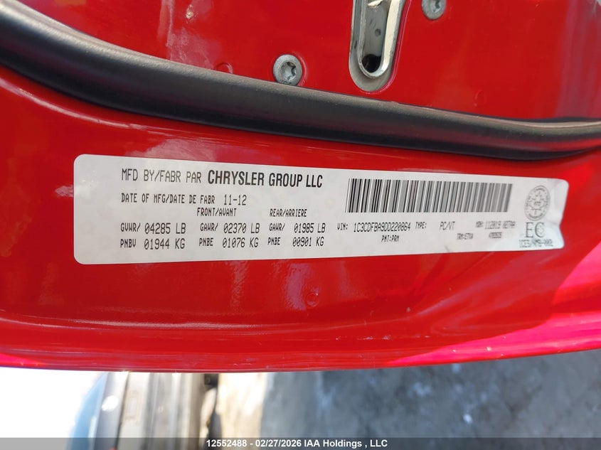 2013 Dodge Dart Sxt VIN: 1C3CDFBA9DD220864 Lot: 12552488