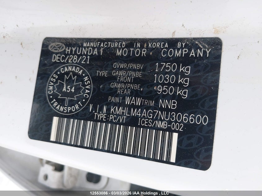 2022 Hyundai Elantra Sel VIN: KMHLM4AG7NU306600 Lot: 12553086