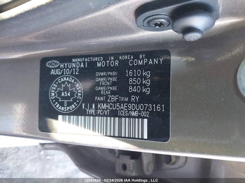 2013 Hyundai Accent Gls/Se VIN: KMHCU5AE9DU073161 Lot: 12553438