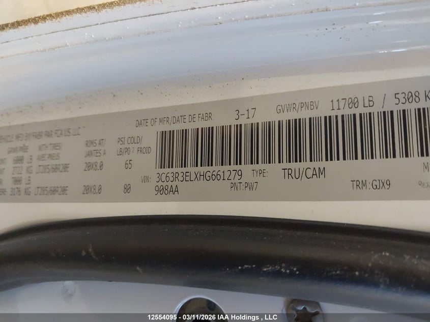 2017 Ram 3500 Laramie VIN: 3C63R3ELXHG661279 Lot: 12554095