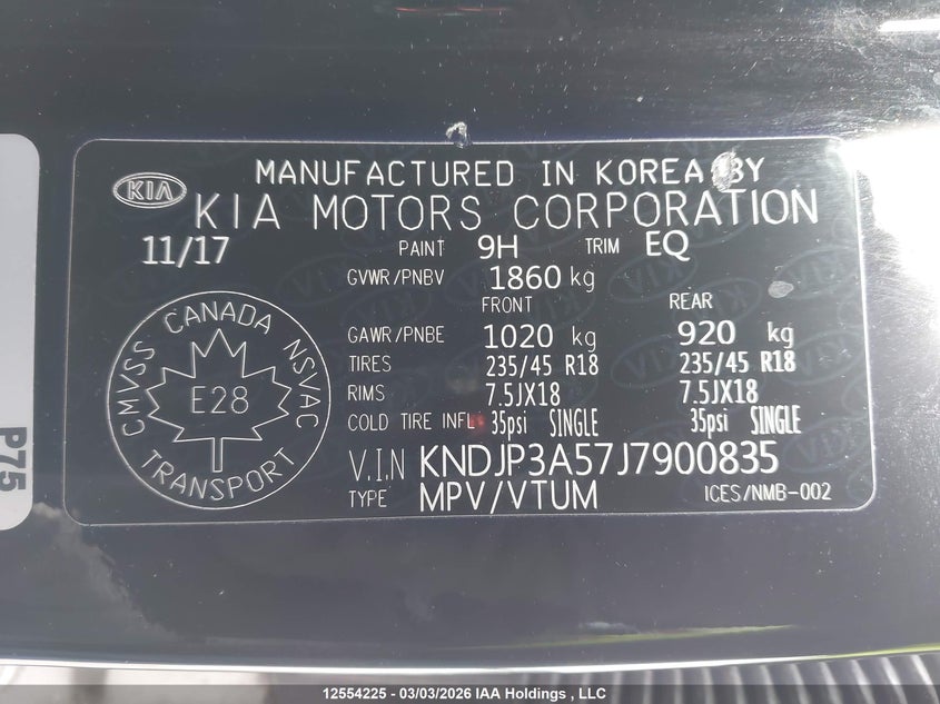 2018 Kia Soul Ex/Ex Premium/Ex Tech/Ex+ VIN: KNDJP3A57J7900835 Lot: 12554225