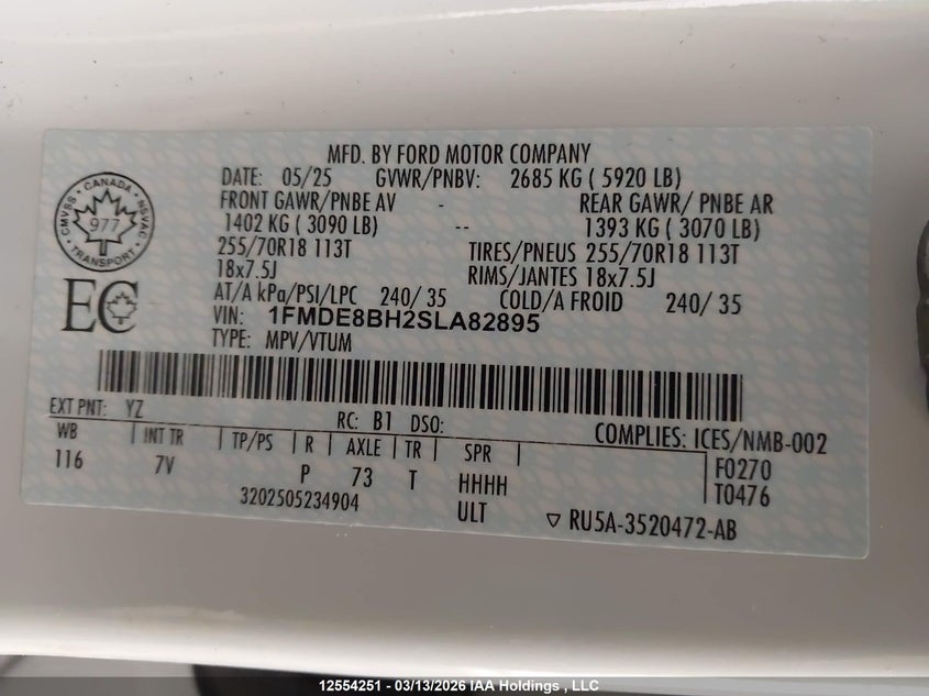 2025 Ford Bronco Outer Banks VIN: 1FMDE8BH2SLA82895 Lot: 12554251