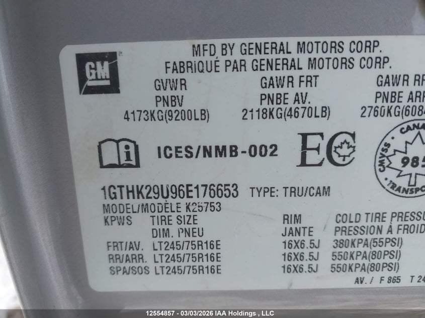 2006 GMC Sierra K2500 Heavy Duty VIN: 1GTHK29U96E176653 Lot: 12554857