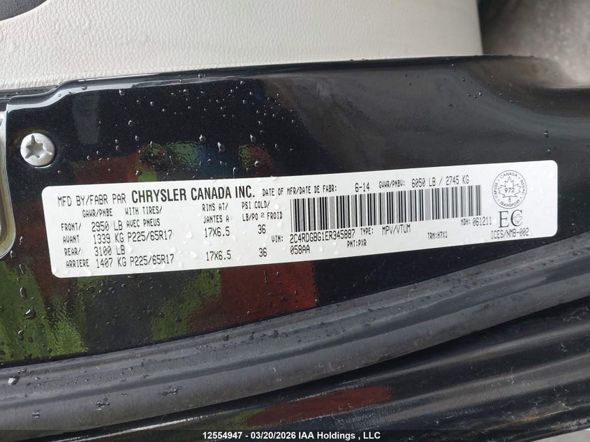 2014 Dodge Grand Caravan Se VIN: 2C4RDGBG1ER345887 Lot: 12554947