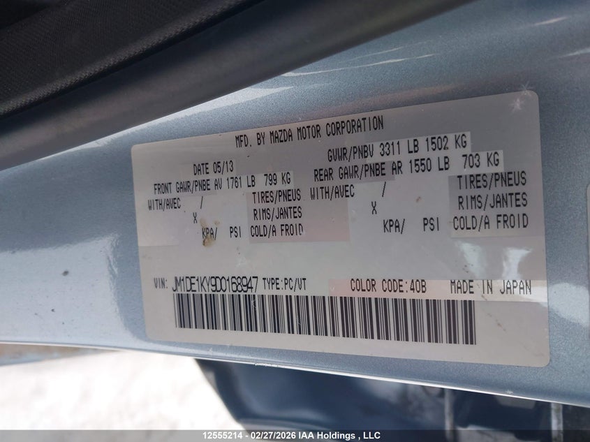 2013 Mazda Mazda2 VIN: JM1DE1KY9D0168947 Lot: 12555214