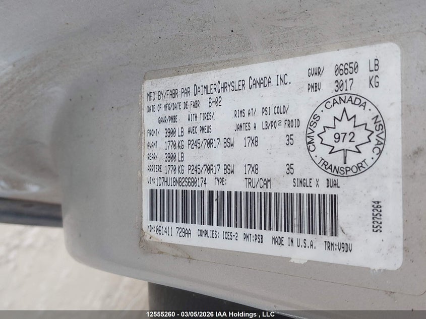 2002 Dodge Ram 1500 VIN: 1D7HU18N82S680174 Lot: 12555260