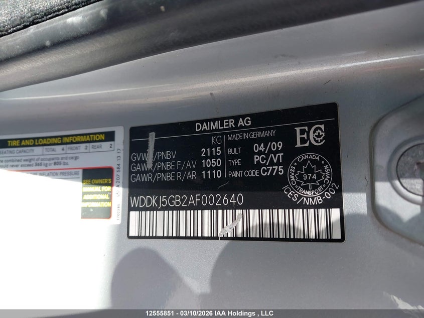 2010 Mercedes-Benz E 350 VIN: WDDKJ5GB2AF002640 Lot: 12555851