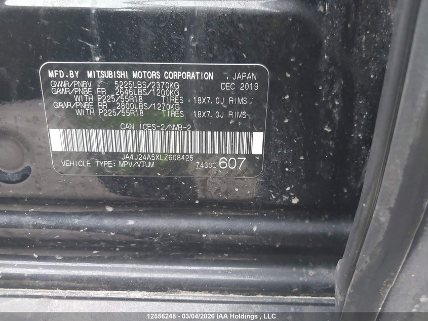 2020 Mitsubishi Outlander Sel/Gt/Fe VIN: JA4J24A5XLZ608425 Lot: 12556248