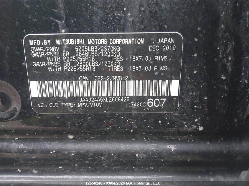 2020 Mitsubishi Outlander Sel/Gt/Fe VIN: JA4J24A5XLZ608425 Lot: 12556248